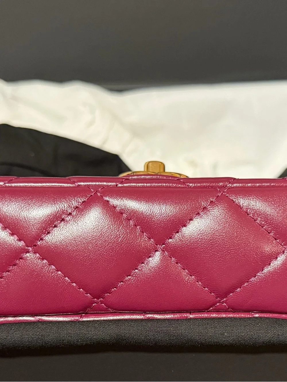CHANEL Quilted Lambskin Mini Flap Bag in Burgundy with Gold Hardware &Top Handle